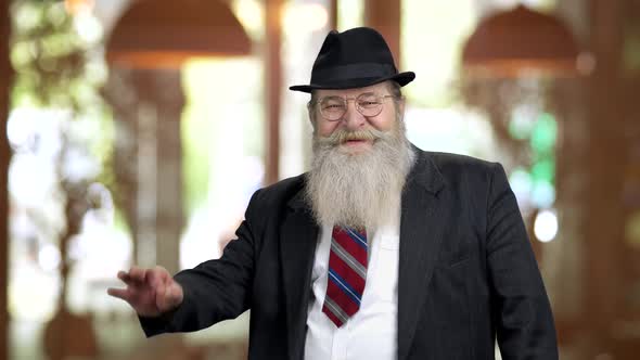 Old Bearded Smiling Man in Suit Showing Ok Gesture