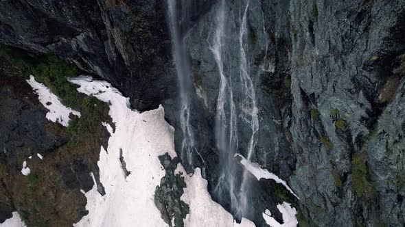 Glacier Melting Environment Aerial Following Waterfall