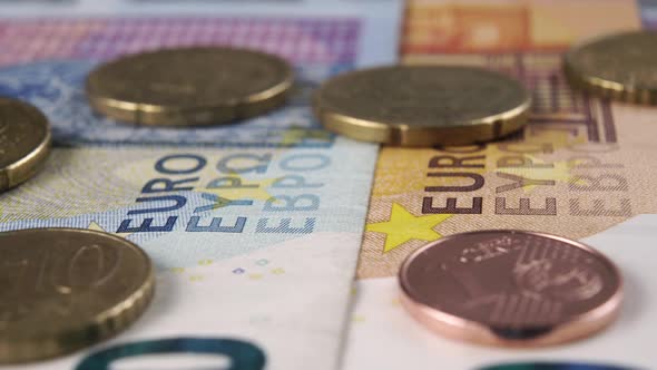 Cash euro banknotes and coins. European money