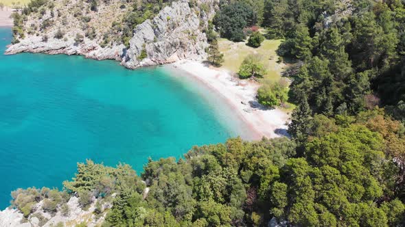 Aerial Drone Fly Over Beach Kargicak Dalyan Turkey