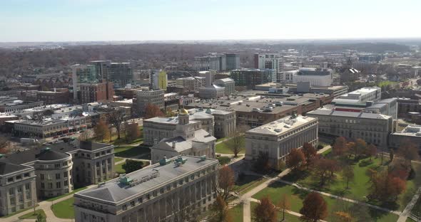 Iowa City, Iowa skyline drone videoing in.