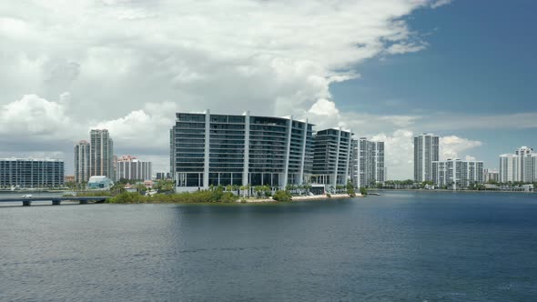 Cinematic  Aerial Miami Beach, Florida USA. Modern Design Frontline Buildings