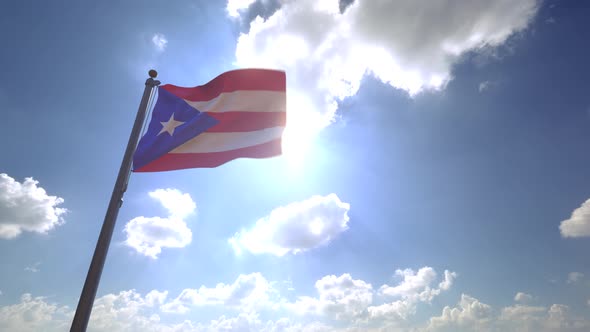 Puerto Rico Flag on a Flagpole V4 - 4K