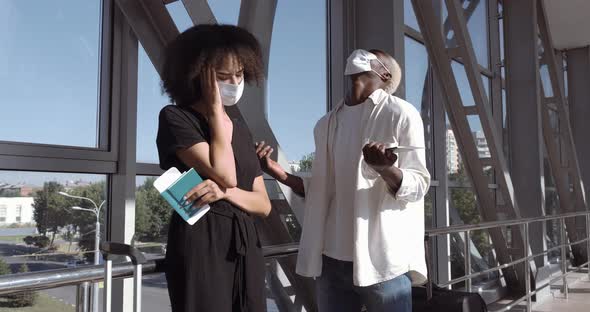 Curly Mixed Race Girl Woman Wife and African Boyfriend Man Husband Wear Protective Medical Masks