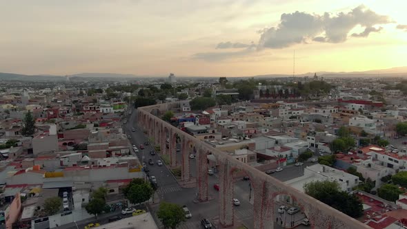 The Los Arcos (Aqueduct) In Queretaro, Mexico - aerial drone shot