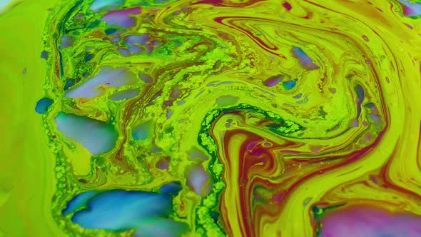 Abstract Colorful Slow Motion Swirling Chemical Reaction Oil And Paint Background Texture