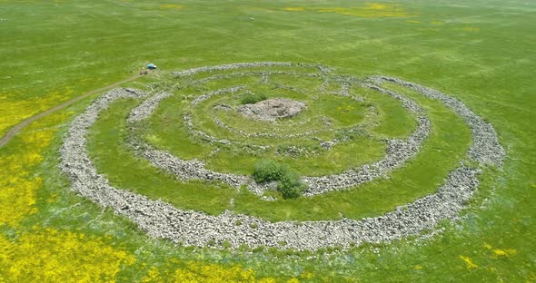 Aerial view of a megalithic monument, Golan Heights, Israel.