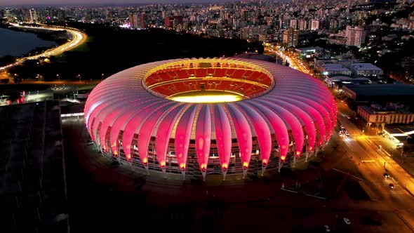 Cityscape of Porto Alegre Brazil near sports centre stadium at night