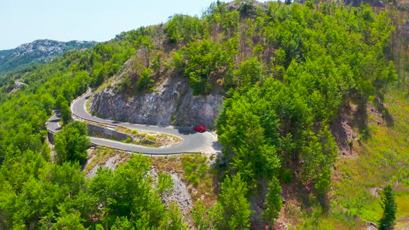 Aerial View on Serpentine Road in the Mountains Lovcen in Montenegro