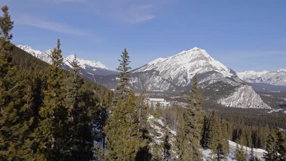 Cable car views over Scenic Banff landscape. snow capped mountain range, Alberta.Canada