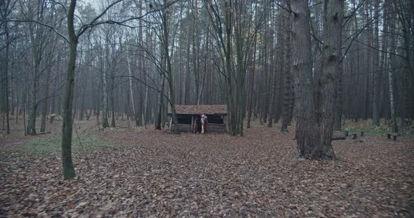 Two Scary Clowns Come Out Of An Old House In The Woods