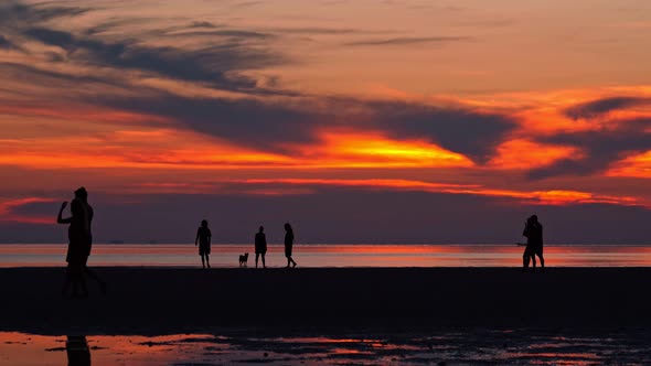 People Walking By the Beach at Sunset