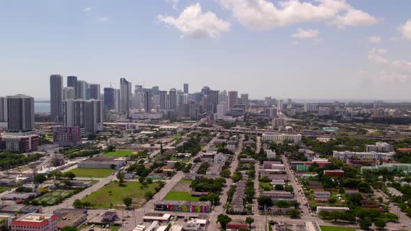 Aerial Approach Downtown Miami From North 4k 60fps