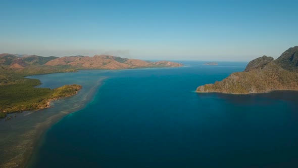 Aerial View Tropical Lagoon,sea, Beach. Tropical Island. Busuanga, Palawan, Philippines