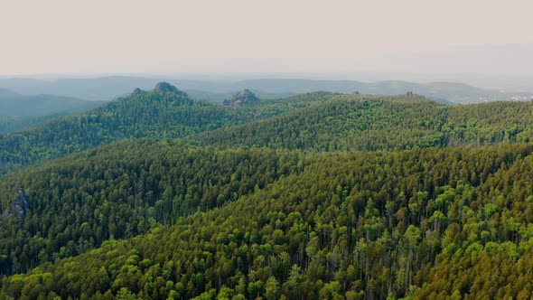 Mountain view in the dense forest The wild Krasnoyarsk Stolby