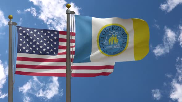 Usa Flag Vs Pico Rivera City Flag California  On Flagpole