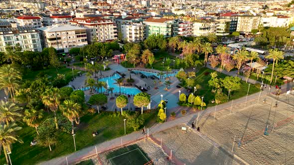 fountain in the park aerial view Turkey Alanya 4 K