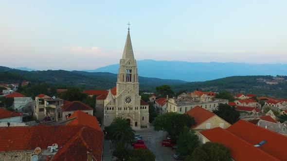 A 180’ view of St. Nicholas Church in Selca Croatia Europe