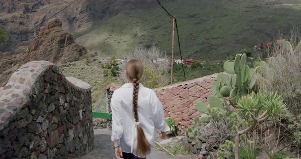 Young Woman Exploring Spanish Village Masca Gorge Tenerife