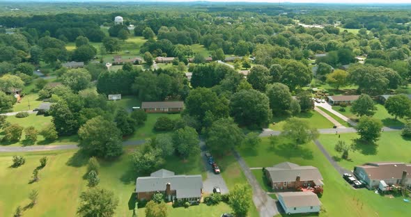 Aerial View on the Small Countryside Town in Summer Boiling Spring South Carolina US