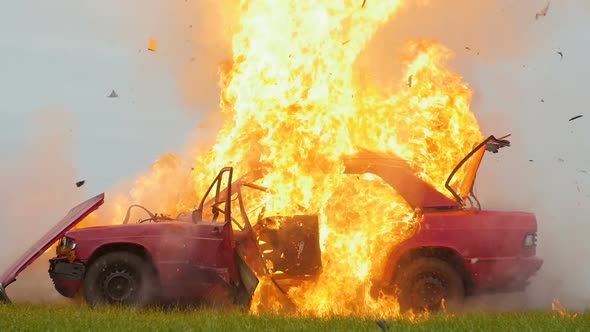 Car Explosion, Side View, Slow-Mo