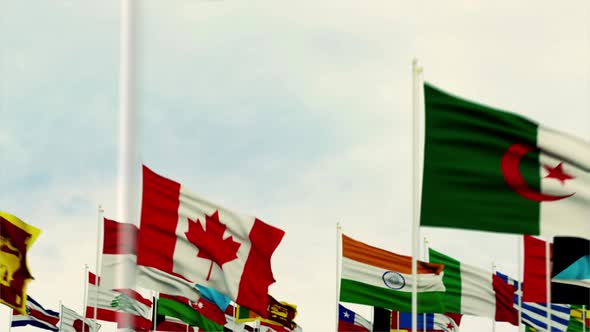 Hungary Flag With World Globe Flags Morning Shot With Fireworks 