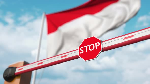 Open Boom Gate on the Indonesian Flag Background