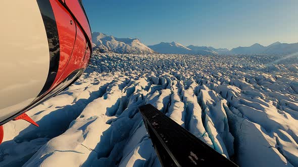Aerial Helicopter Footage of Cracked Epic Glacier Deep Cracks Untouched High Mountain Wild Natural