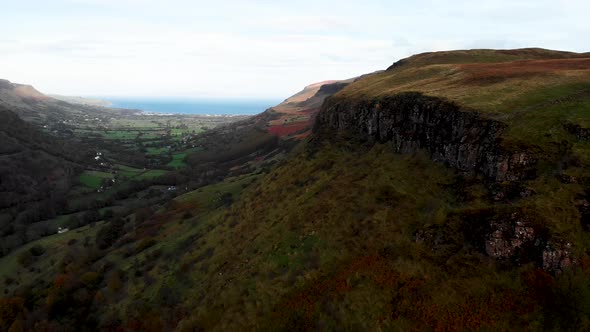 Glenariff is a valley of County Antrim, Northern Ireland. Aerial view.