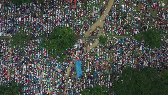 Aerial view of People Worshipping at Eid-ul-Fitr Mubarak, Dhaka, Bangladesh.