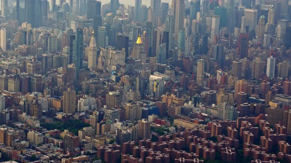 Aerial View of a New York Manhattan Filmed From a Helicopter