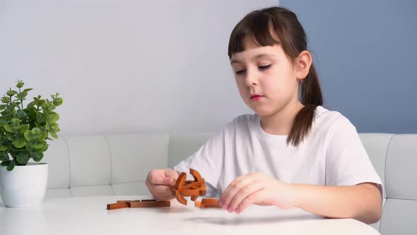 Cute Child Collects Wooden Geometric Puzzle