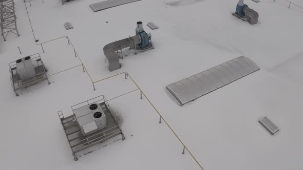 Top View Of The Roof Ventilation System In Winter