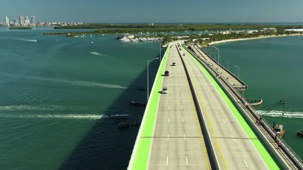 Rickenbacker Causeway Miami FL aerial drone video