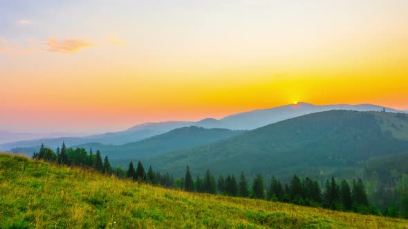 The Mountain Valley on Background of Sunset