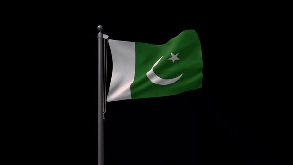 Pakistan Flag On Flagpole With Alpha Channel