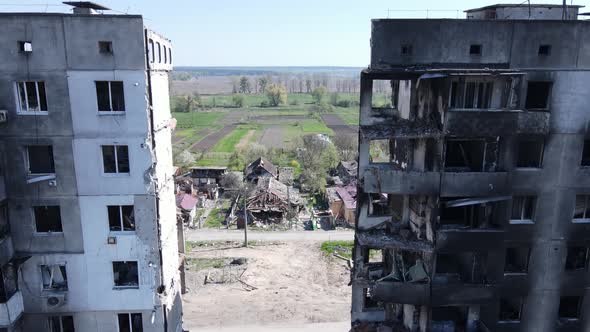 Consequences of the War  Ruined Residential Building in Borodyanka Ukraine