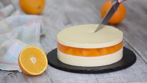 Orange Mousse Cake with Jelly and Orange Slices