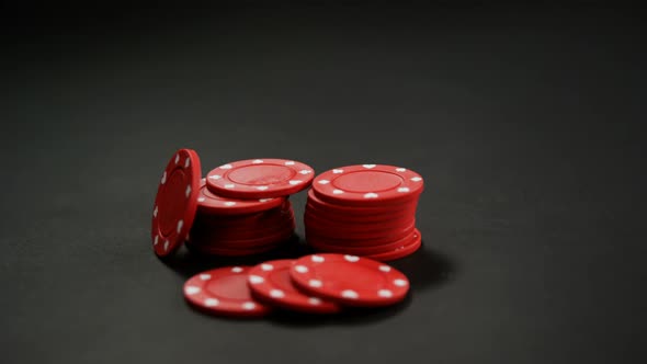 Casino chips on poker table in casino