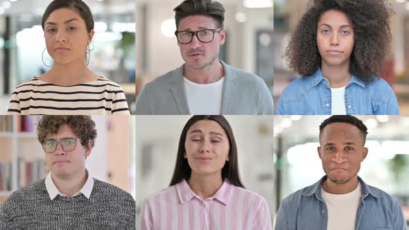 Collage of Multiple Race People Shaking Head As No Sign