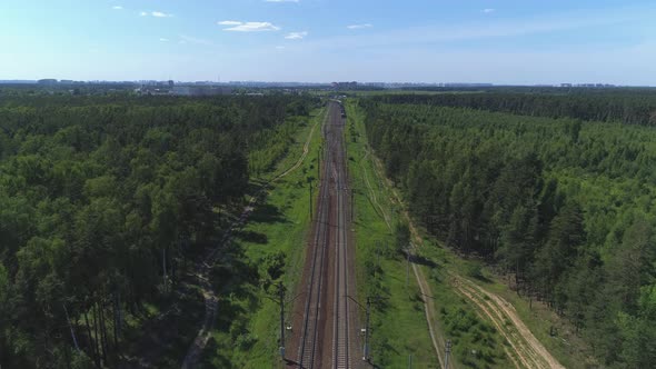 Two-track Railway. The Camera Moves Along the Rail Direction