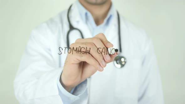 Stomach Cancer, Doctor Writing on Transparent Screen