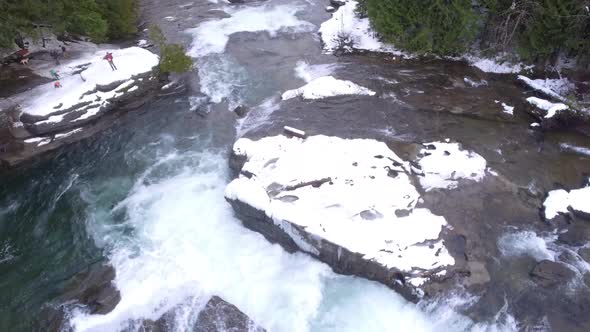 Close Aerial of the Puntledge River, Nymph Falls in beautiful British Columbia, Canada