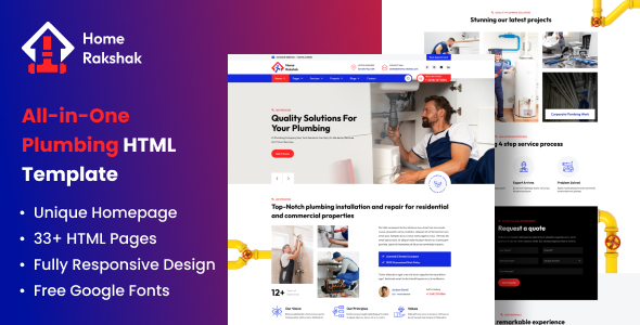 All In One Plumbing Repair Services HTML Template – Home Rakshak – 0 Sold!