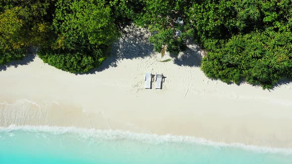 Luxury aerial copy space shot of a white paradise beach and turquoise sea background in best quality