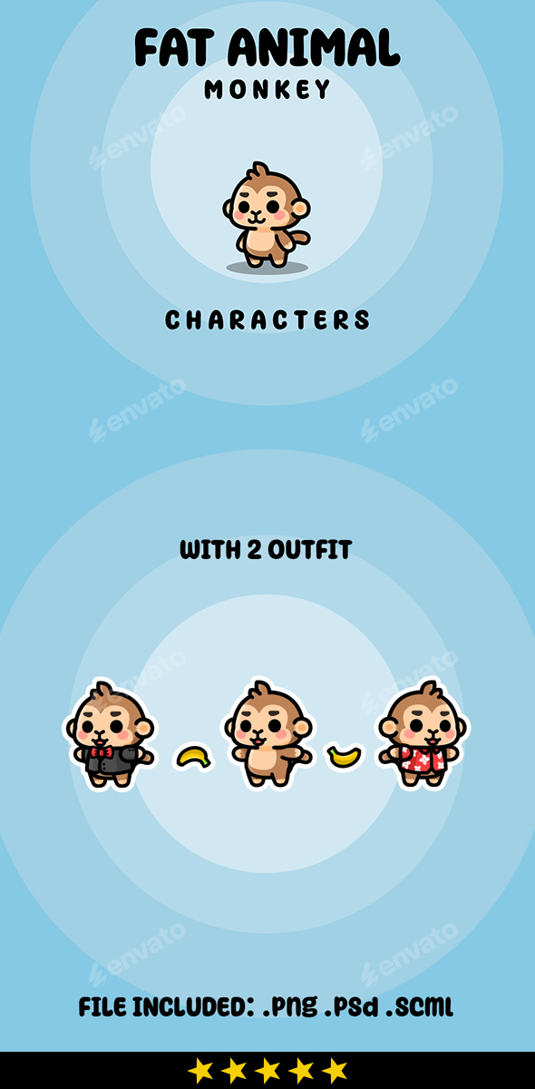 Cute Fat Animal Monkey Characters