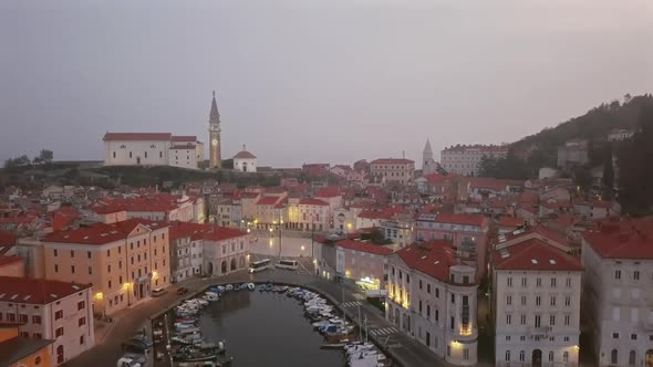 Morning Aerial View of Piran, Slovenia