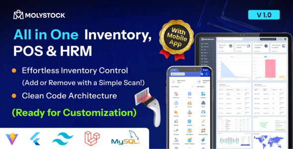 MolyStock - All in One Inventory, POS & HRM, CMS & Completed Mobile App