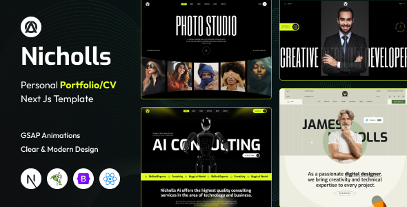 Nicholls – Personal Portfolio/CV NextJS Template – 0 Sold!