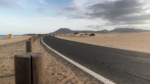 Road Crossing Corralejo Dunes Natural Park, Fuerteventura